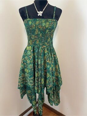 Green Floral Handkerchief-Hem Sundress (damaged)